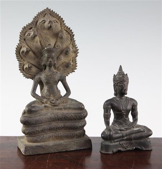 A Ceylonese bronze figure of Buddha and a similar Thai figure, 19th century or earlier, 15.5cm